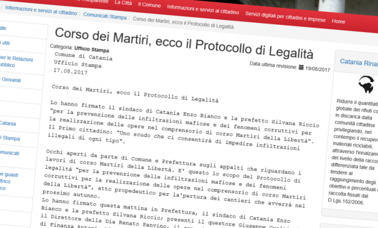 Corso dei Martiri, firmato il Protocollo di Legalità