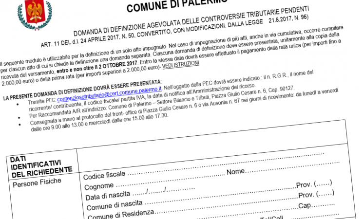 Palermo, definizione agevolata delle controversie tributarie pendenti
