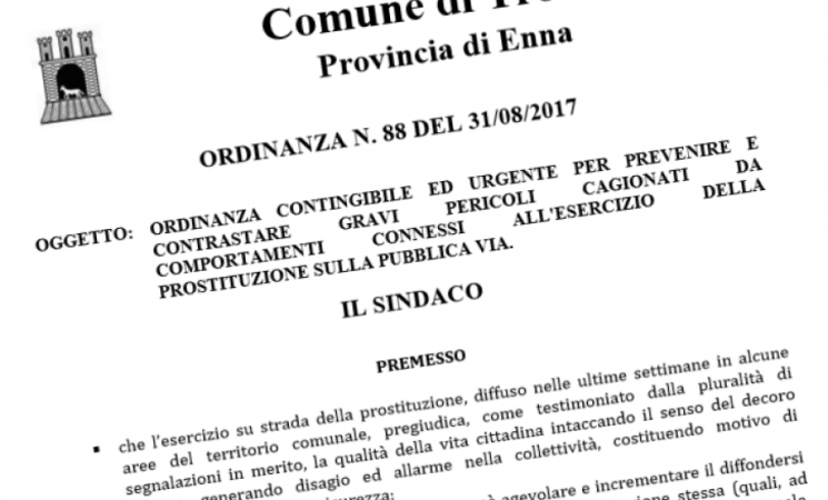 Troina, multa per chi si ferma con le prostitute